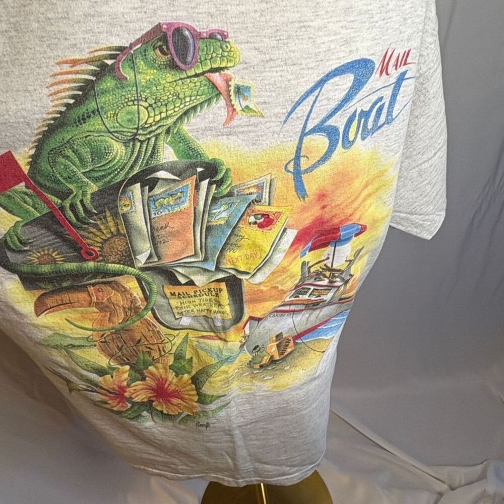 Vintage 90's Caribbean Soul Single Stitch Mail Boat Iguana T-Shirt ‎ XL